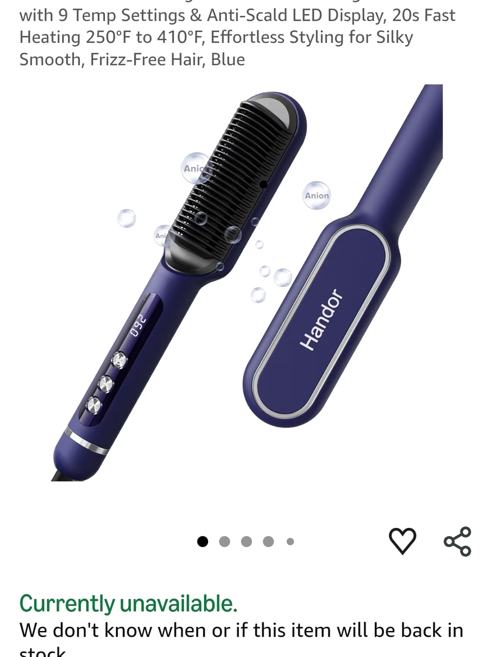 Purple Ionic Hair Straightening Brush with LED Controls